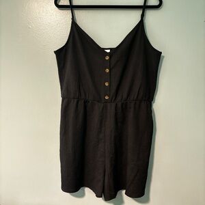 H&M Women’s Size Large Short Black Romper with Tortoise Shell Faux Buttons